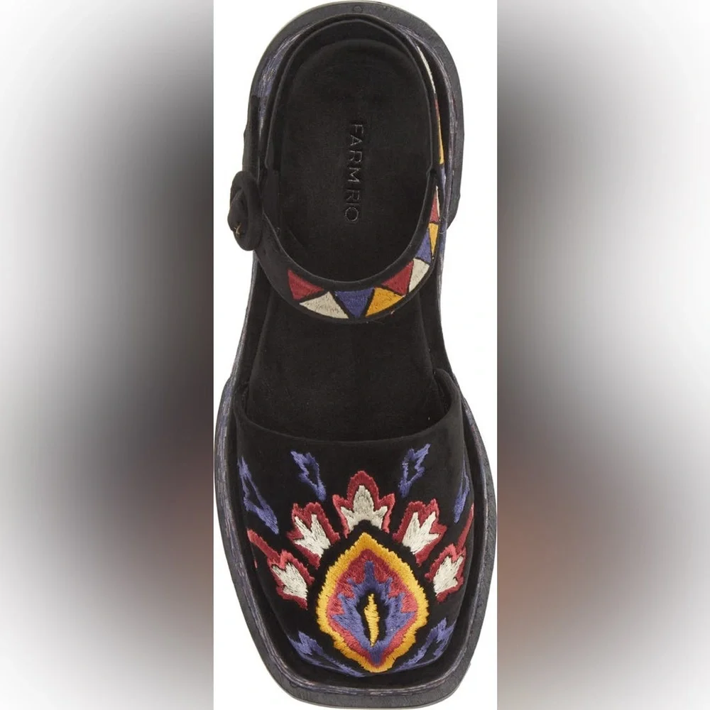 FARM Rio Black Multicolor Embroidered Sandals - Picture 5 of 10